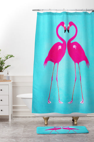 Coco de Paris Flamingo heart Shower Curtain And Mat