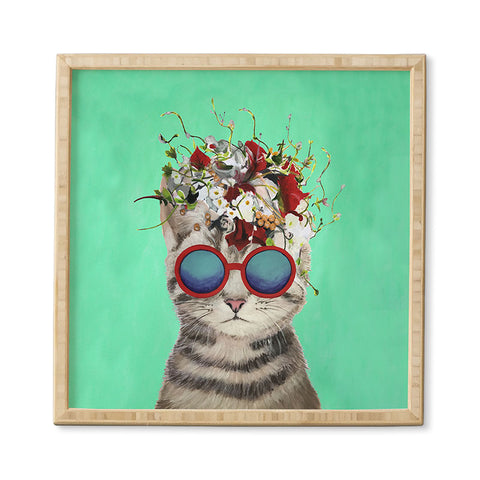 Coco de Paris Flower Power Cat turquoise Framed Wall Art
