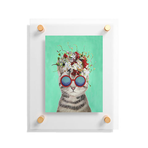Coco de Paris Flower Power Cat turquoise Floating Acrylic Print