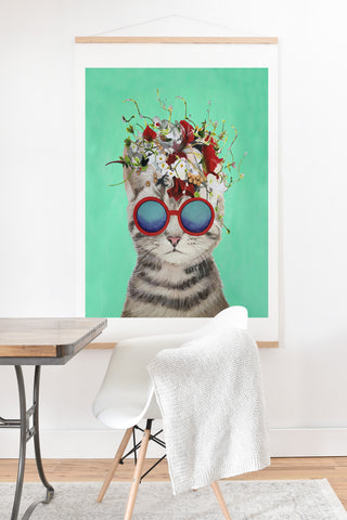 Coco de Paris Flower Power Cat turquoise Art Print And Hanger