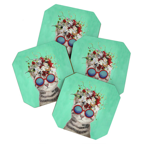Coco de Paris Flower Power Cat turquoise Coaster Set