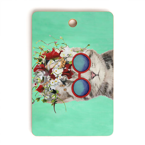 Coco de Paris Flower Power Cat turquoise Cutting Board Rectangle