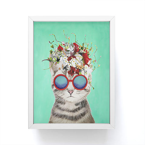 Coco de Paris Flower Power Cat turquoise Framed Mini Art Print