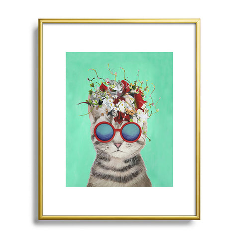 Coco de Paris Flower Power Cat turquoise Metal Framed Art Print