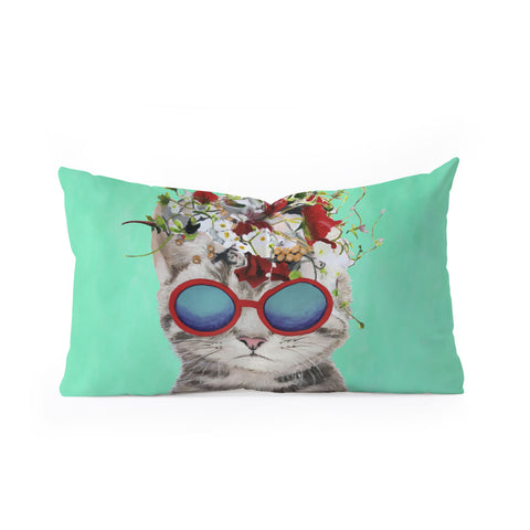 Coco de Paris Flower Power Cat turquoise Oblong Throw Pillow