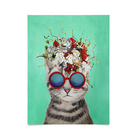 Coco de Paris Flower Power Cat turquoise Poster