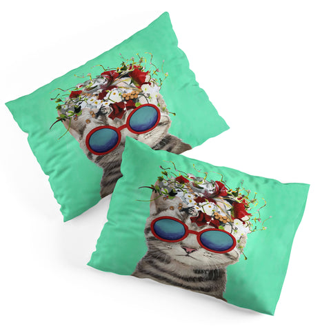 Coco de Paris Flower Power Cat turquoise Pillow Shams