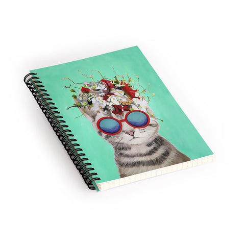 Coco de Paris Flower Power Cat turquoise Spiral Notebook