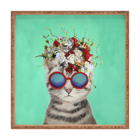 Coco de Paris Flower Power Cat turquoise Square Tray