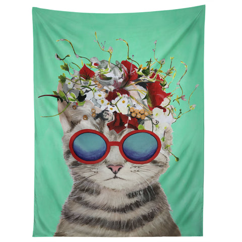 Coco de Paris Flower Power Cat turquoise Tapestry