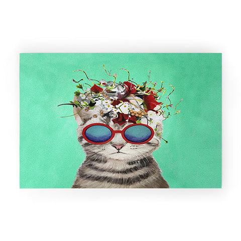 Coco de Paris Flower Power Cat turquoise Welcome Mat