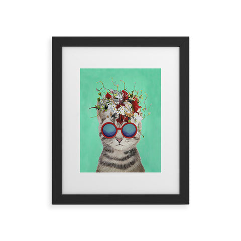 Coco de Paris Flower Power Cat turquoise Framed Art Print