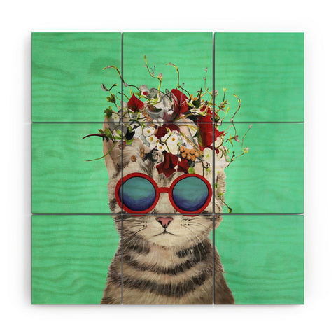 Coco de Paris Flower Power Cat turquoise Wood Wall Mural