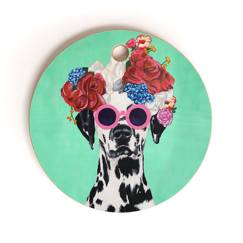 Coco de Paris Flower Power Dalmatian turquoise Cutting Board Round