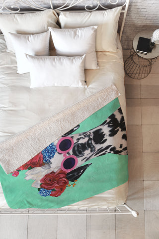 Coco de Paris Flower Power Dalmatian turquoise Fleece Throw Blanket