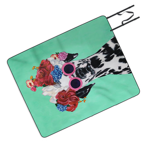 Coco de Paris Flower Power Dalmatian turquoise Picnic Blanket
