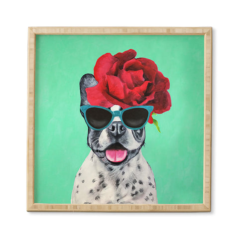 Coco de Paris Flower Power French Bulldog turquoise Framed Wall Art