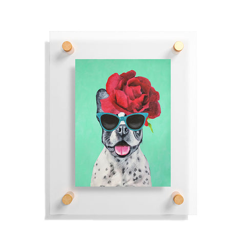 Coco de Paris Flower Power French Bulldog turquoise Floating Acrylic Print