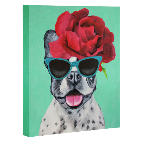 Coco de Paris Flower Power French Bulldog turquoise Art Canvas