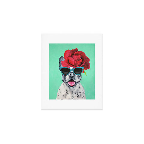 Coco de Paris Flower Power French Bulldog turquoise Art Print