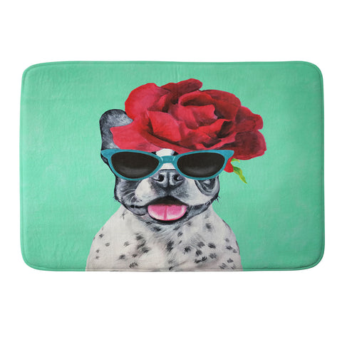 Coco de Paris Flower Power French Bulldog turquoise Memory Foam Bath Mat