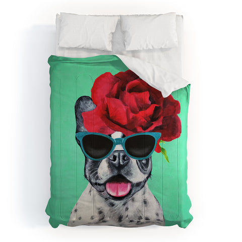 Coco de Paris Flower Power French Bulldog turquoise Comforter