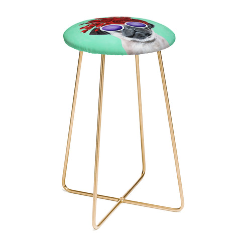 Coco de Paris Flower Power French Bulldog turquoise Counter Stool
