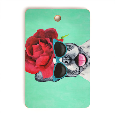 Coco de Paris Flower Power French Bulldog turquoise Cutting Board Rectangle