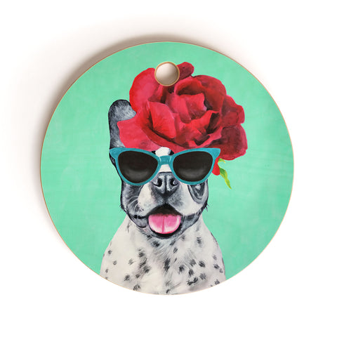 Coco de Paris Flower Power French Bulldog turquoise Cutting Board Round