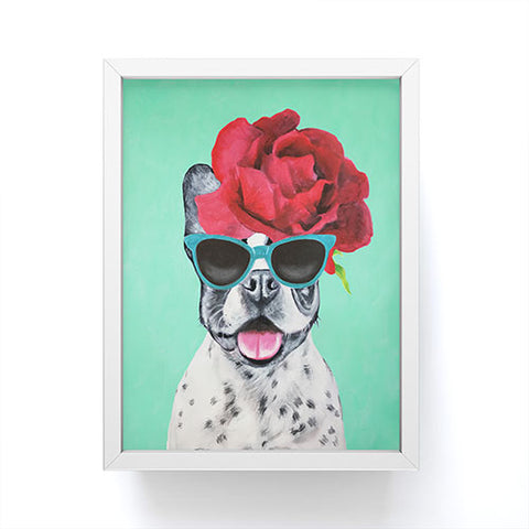 Coco de Paris Flower Power French Bulldog turquoise Framed Mini Art Print