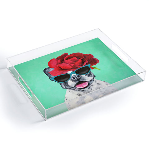 Coco de Paris Flower Power French Bulldog turquoise Acrylic Tray