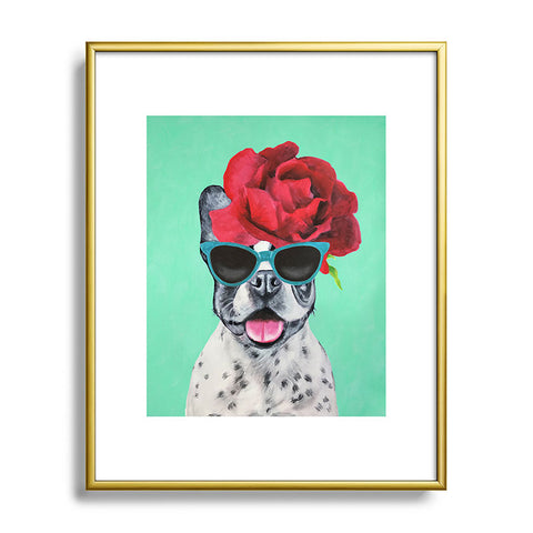 Coco de Paris Flower Power French Bulldog turquoise Metal Framed Art Print