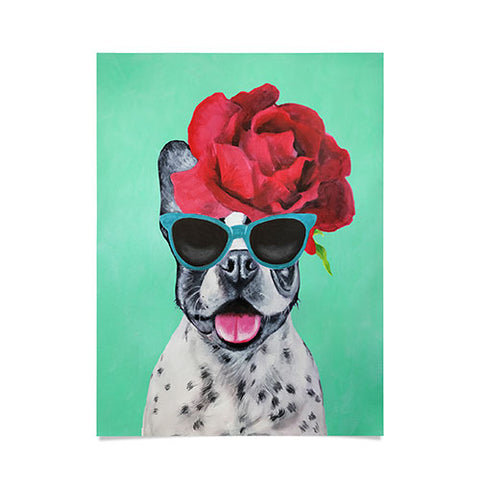 Coco de Paris Flower Power French Bulldog turquoise Poster
