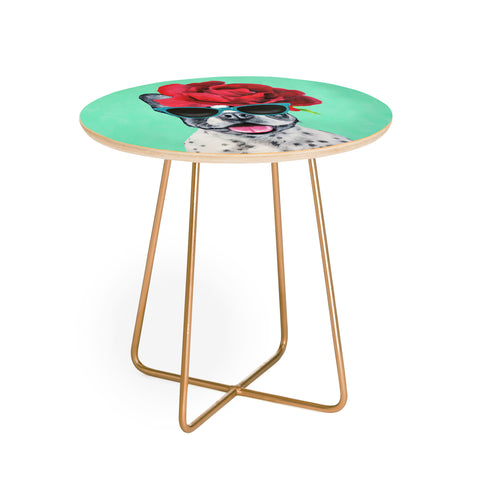 Coco de Paris Flower Power French Bulldog turquoise Round Side Table