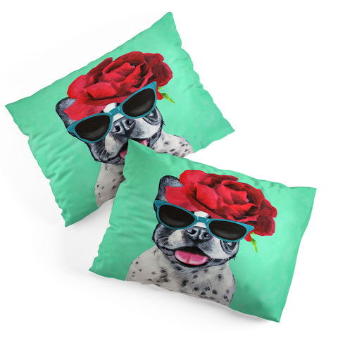 Coco de Paris Flower Power French Bulldog turquoise Pillow Shams