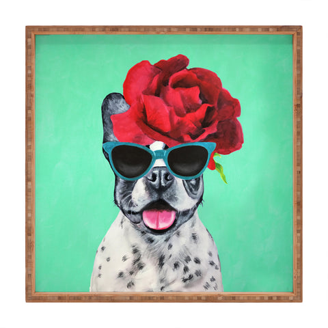 Coco de Paris Flower Power French Bulldog turquoise Square Tray