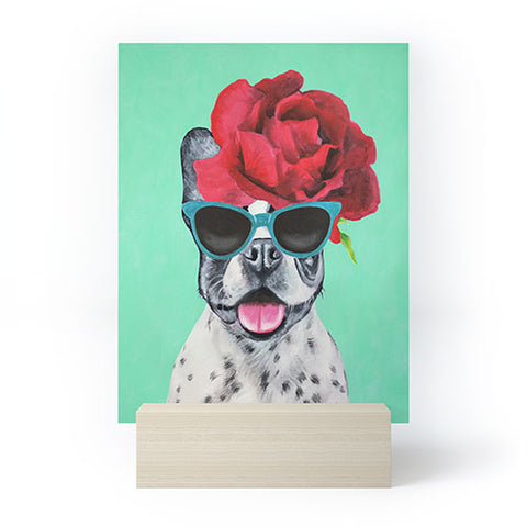Coco de Paris Flower Power French Bulldog turquoise Mini Art Print