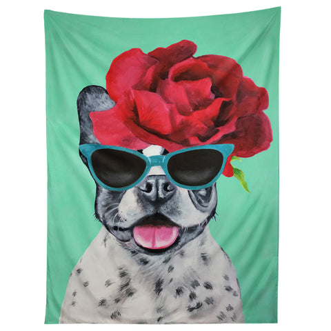 Coco de Paris Flower Power French Bulldog turquoise Tapestry