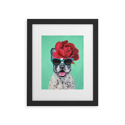 Coco de Paris Flower Power French Bulldog turquoise Framed Art Print
