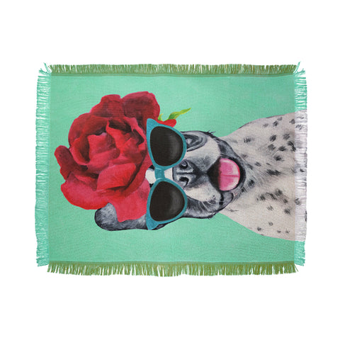 Coco de Paris Flower Power French Bulldog turquoise Throw Blanket