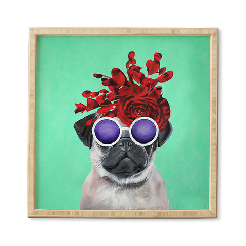 Coco de Paris Flower Power Pug turquoise Framed Wall Art