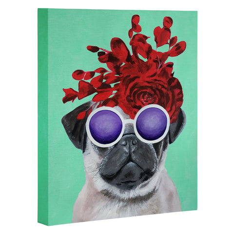 Coco de Paris Flower Power Pug turquoise Art Canvas