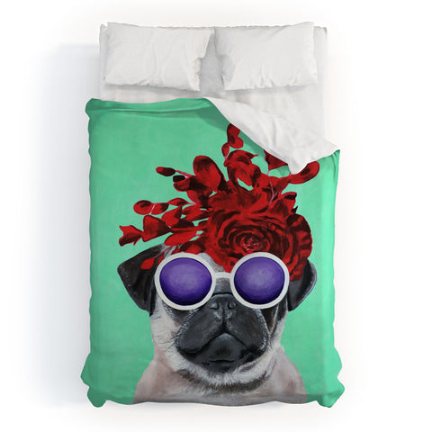 Coco de Paris Flower Power Pug turquoise Duvet Cover