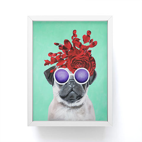 Coco de Paris Flower Power Pug turquoise Framed Mini Art Print
