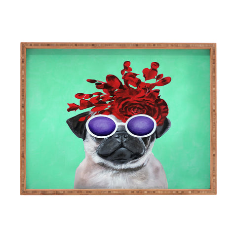 Coco de Paris Flower Power Pug turquoise Rectangular Tray