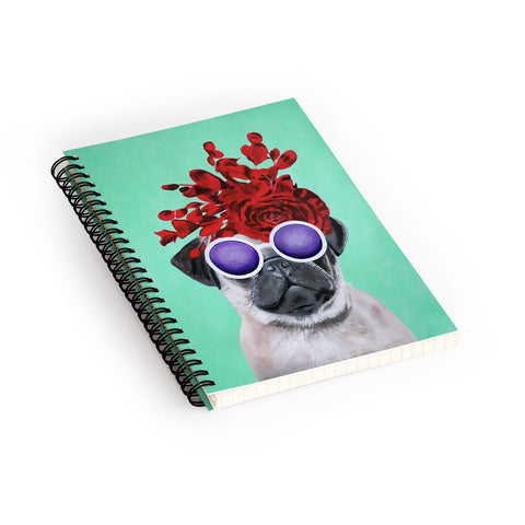 Coco de Paris Flower Power Pug turquoise Spiral Notebook