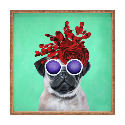 Coco de Paris Flower Power Pug turquoise Square Tray