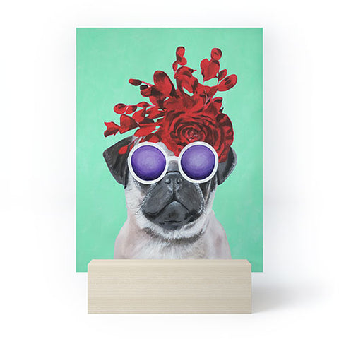 Coco de Paris Flower Power Pug turquoise Mini Art Print