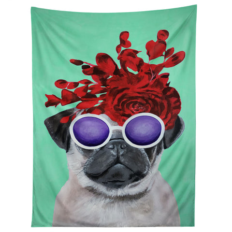 Coco de Paris Flower Power Pug turquoise Tapestry