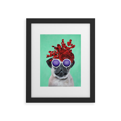Coco de Paris Flower Power Pug turquoise Framed Art Print